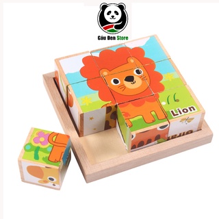 Bộ Xếp Hình 9 Khối Vuông Lập Phương Bằng Gỗ 6in1