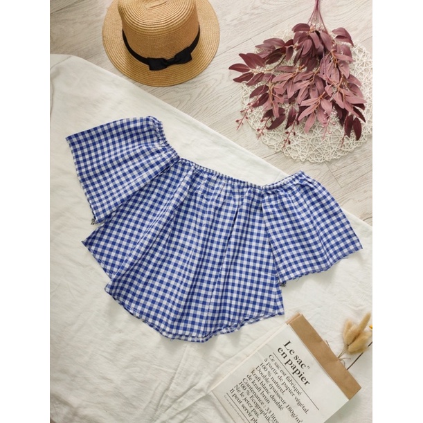 Áo kiểu kẻ caro mặc được 2 kiểu, dáng babydoll xinh xắn, ảnh thật 100%
