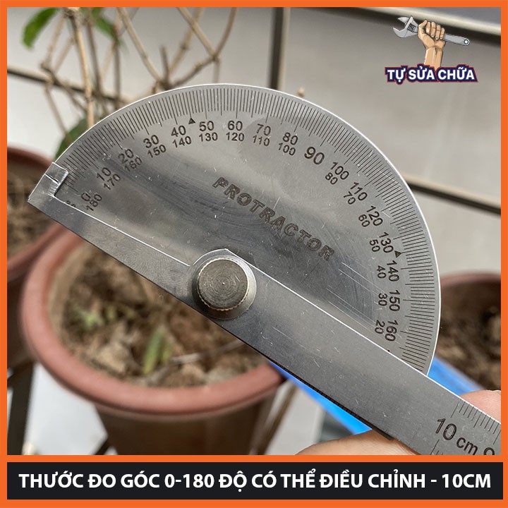 Thước đo góc 0-180 độ có thể điều chỉnh - 10cm, Thước Đo Góc Bằng Thép Không Gỉ 180 Độ Quay Đ