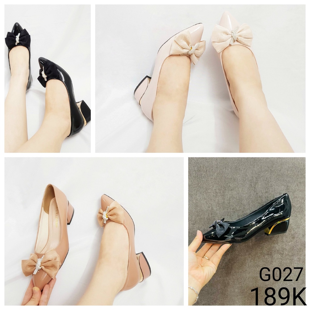 Giày cao gót nữ 3p giày búp bê 3cm giày cao gót nơ đá