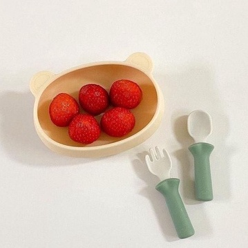 [TẶNG HỘP ĐỰNG] Set Thìa / muỗng + Nĩa Bluemama Modui Silicone cho bé ăn dặm từ 6 tháng Nội Địa Hàn Quốc