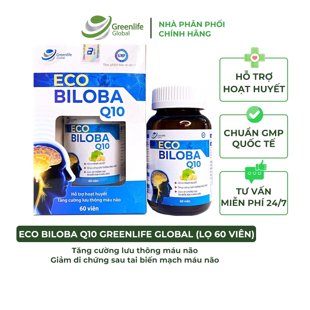 Viên uống bổ não GrnLife Eco Biloba Q10 Ginkgo 240mg - Lưu thông, tuần hoàn máu não (60 viên nang mềm)