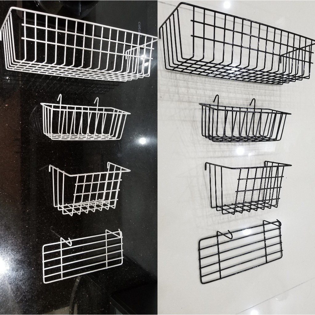 Giỏ Decor Cài Lưới Sắt, Giỏ Treo Khung Lưới_Kệ Sắt Đáy Gỗ Đa Năng - Kệ Treo Tường Có Rào Chắn (tặng kèm đinh)