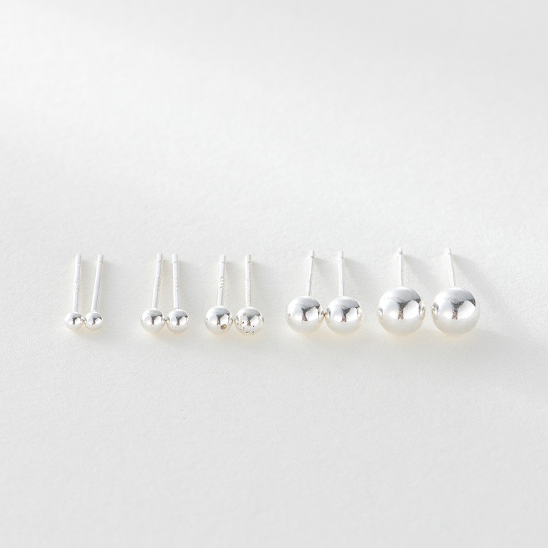 Bông tai bi tròn Bạc ý 925 nguyên chất khuyên tai bóng sáng