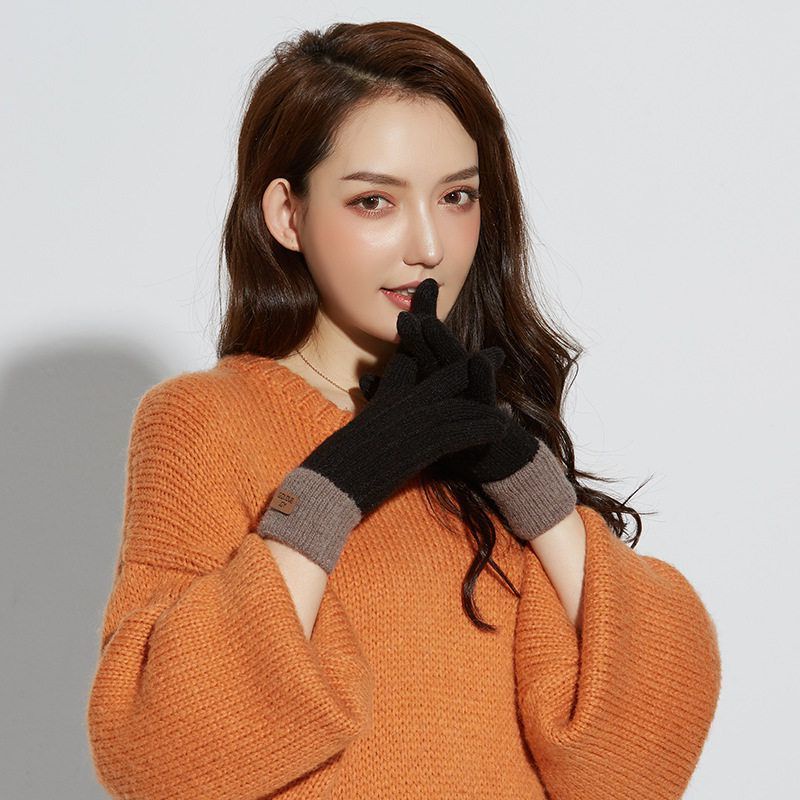 Set 2 đôi găng tay dệt kim dày dặn giữ ấm mùa đông dễ thương có thể dùng màn hình cảm ứng cho nữ