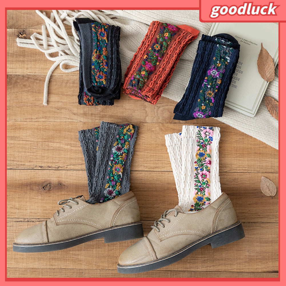 Tất Cotton Cổ Trung Hoạ Tiết Hoa Phong Cách Vintage Cho Nữ