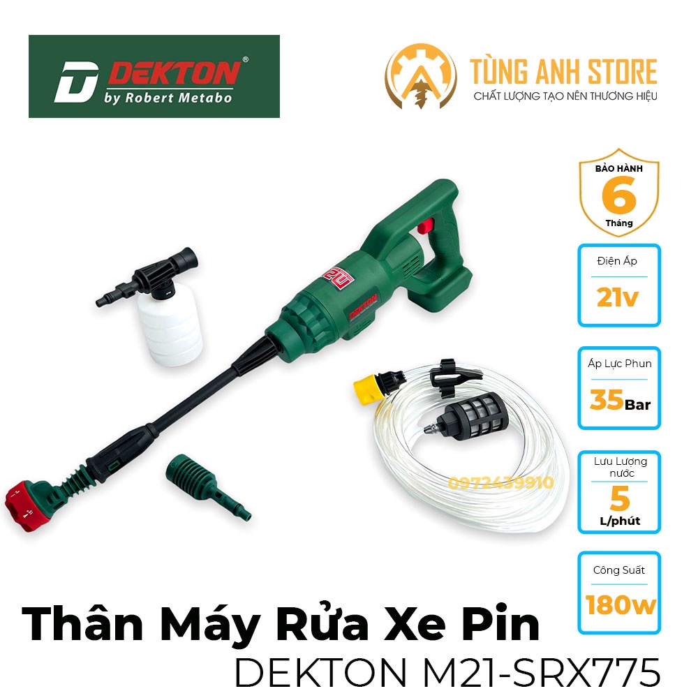Thân Máy Rửa Xe Dùng Pin DEKTON M21-SRX775 - Pin 21V - Chân Pin Phổ Thông M21 Makita
