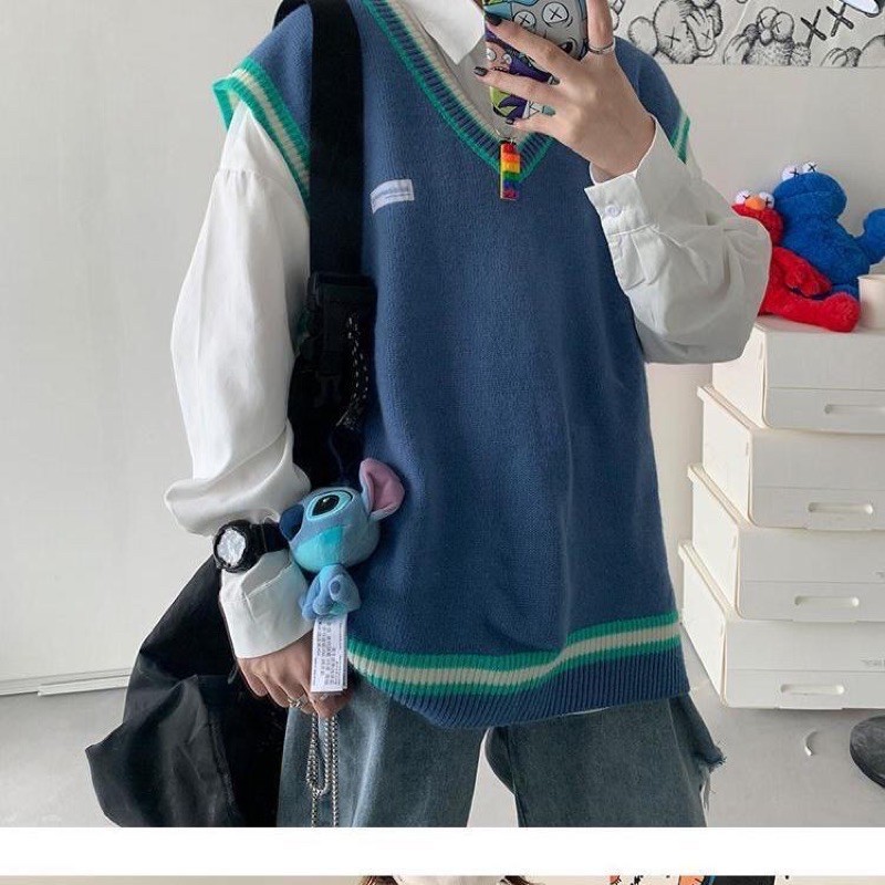 Áo Gile phối viền xanh 4 mùa unisex