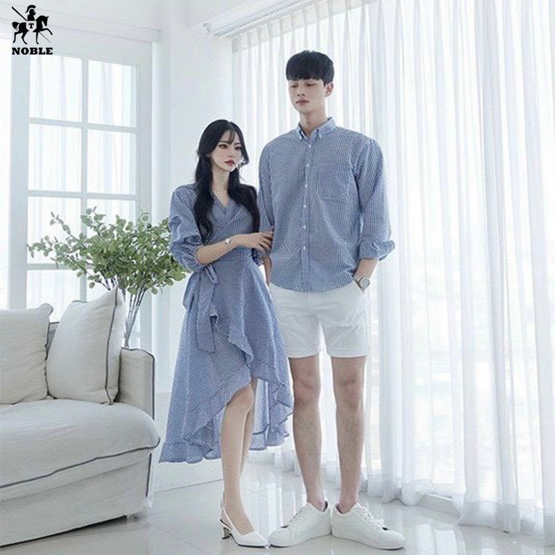 [Freeship] Set đồ đôi áo sơ mi nam-đầm nữ thiết kế dễ thương thời trang Miamo TN90 (Kèm ảnh thật)