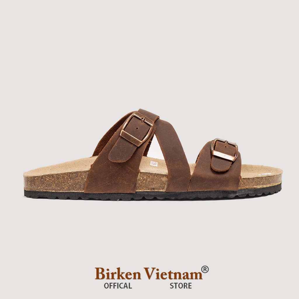 MÃ D25 DÉP DA BÒ Đế Trấu Quai Ngang Unisex Birken VietNam Bioline