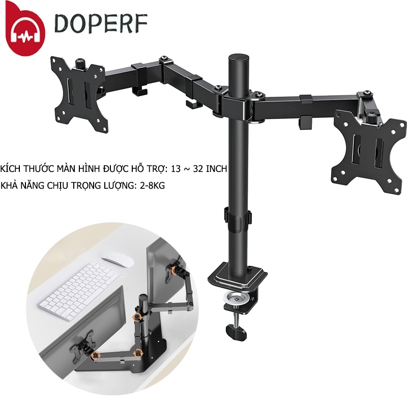 Gửi từ TP.HCMGiá Đỡ Hai Màn Hình máy tính/ Giá Treo 2 Màn Hình- Giá Đỡ 2 Màn Hình/ Xoay 360 độ-Kẹp Bàn [13–32inch]