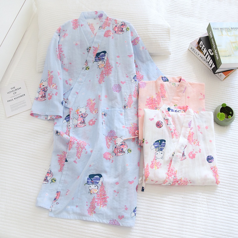 Đầm Ngủ Cotton Nguyên Chất Thấm Hút Mồ Hôi Phong Cách Nhật Bản Mùa Hè