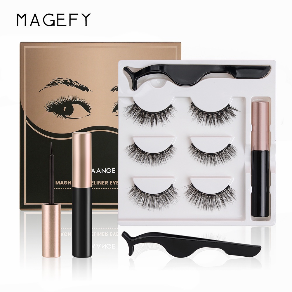 MAGEFY Bộ lông mi giả từ tính Bộ 3 cặp lông mi giả từ tính kèm bút kẻ mắt nước chuyên nghiệp cái nhíp cao cấp  Bộ lông mi giả từ tính kèm bút kẻ mắt