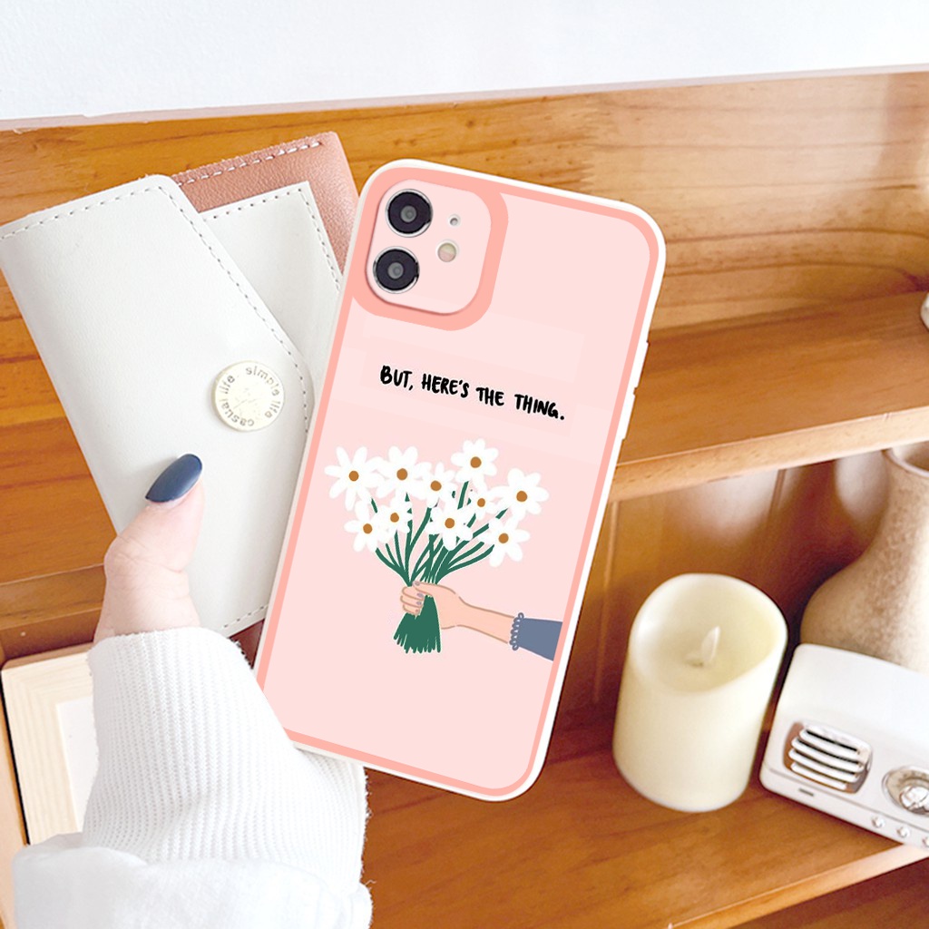 Ốp iphone - Ốp lưng iphone cạnh vuông hoa lá nền hồng dành cho ip 6 đến 14promax - ng238
