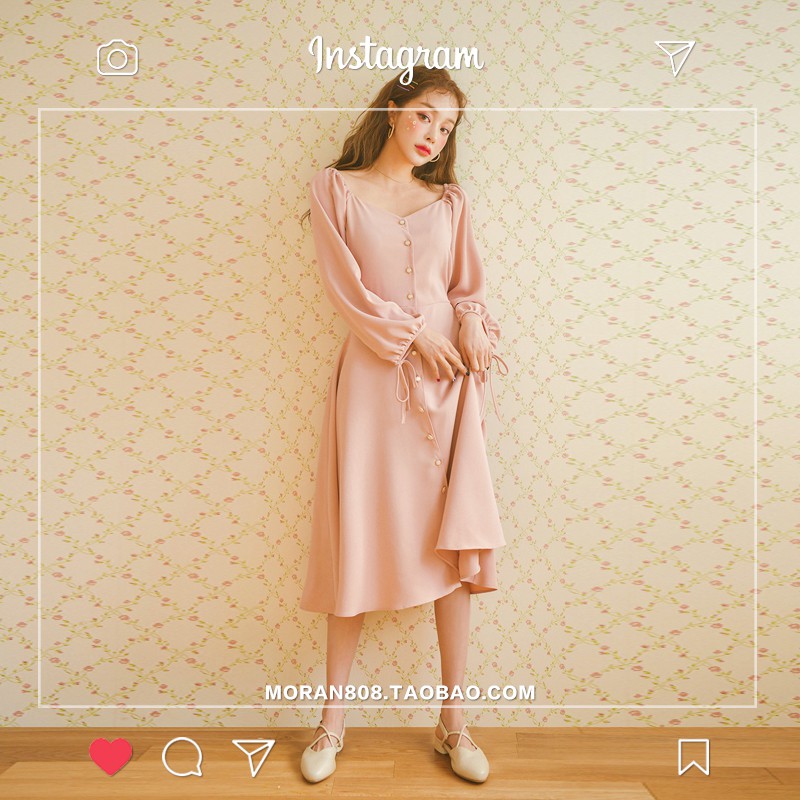 Đầm dáng xòe nữ tay dài midi Emilshop