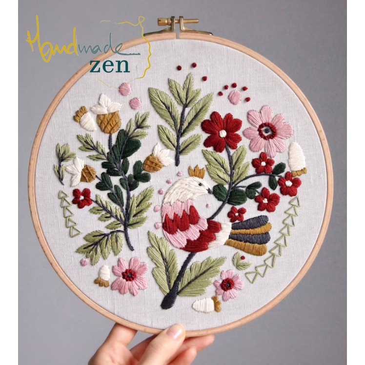 KIT tự thêu Thủ công kim chỉ Bộ đồ nghề thêu chữ thập Bông hoa thêu Tranh Hoop Trang trí nội thất/ ZEN HANDMADE