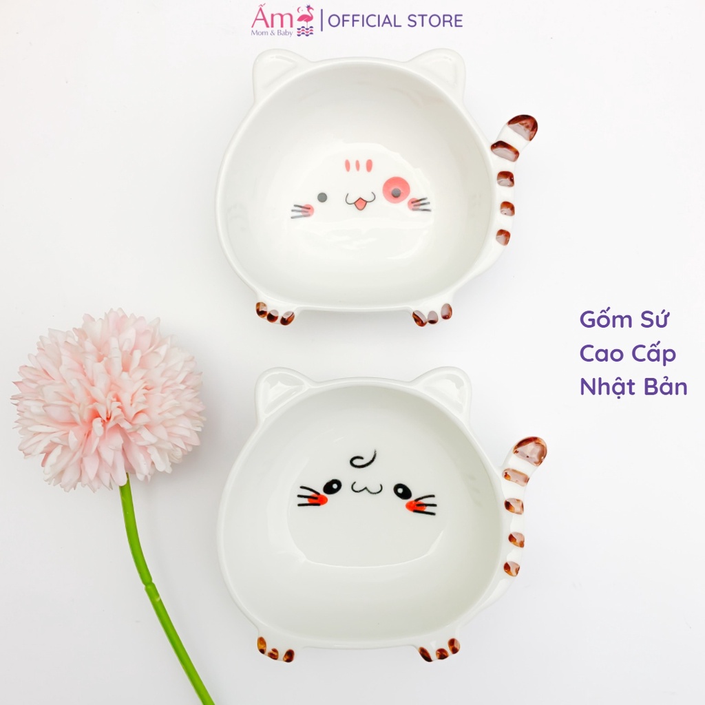 Bát Ăn Dặm Cho Bé Bằng Sứ Hình Mèo Tam Mao và Nhất Mao Ngộ Nghĩnh Ấm Gift Decor An Toàn Và Chịu Được Nhiệt Độ Cao