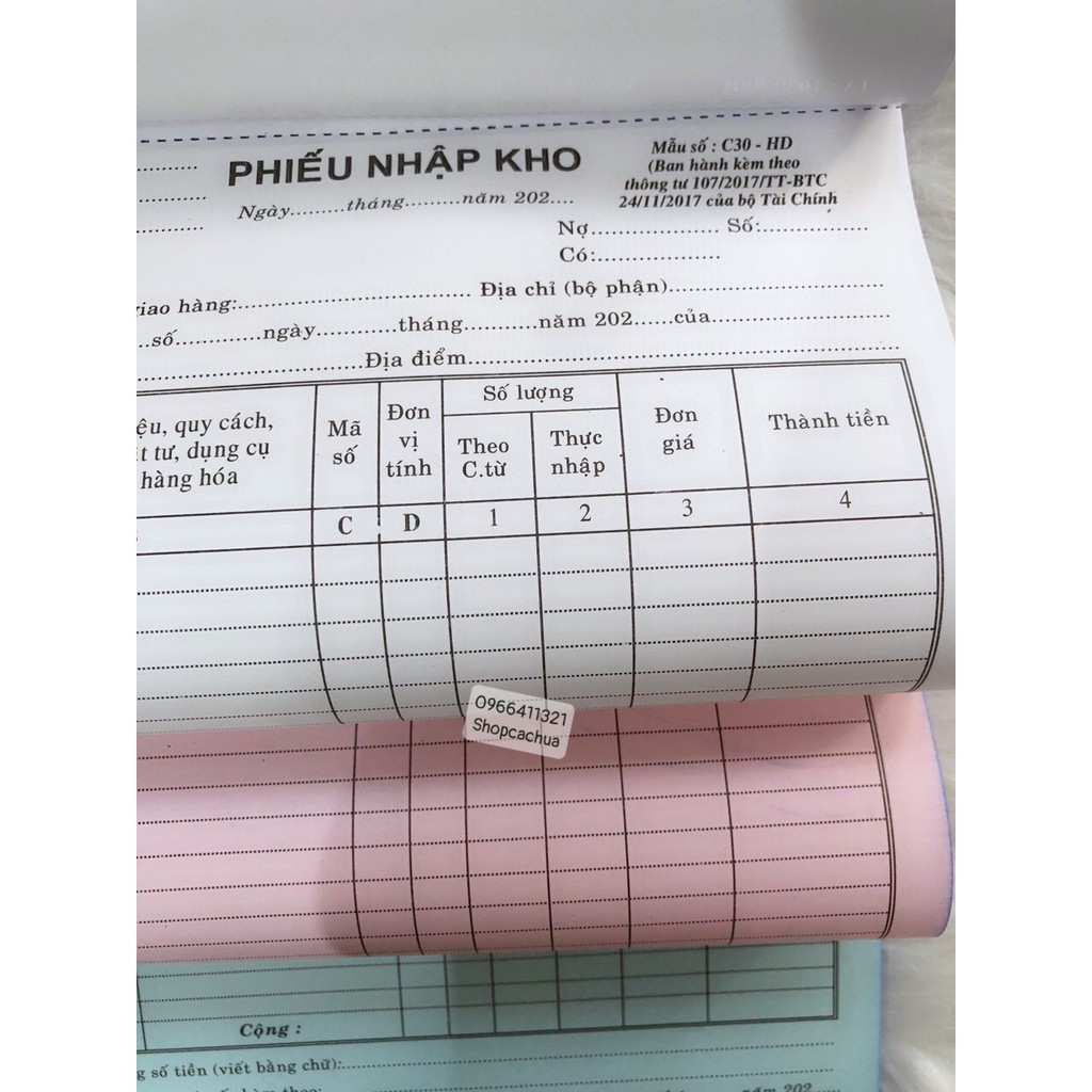 PHIẾU NHẬP KHO 3 LIÊN A4 LOẠI DẦY ĐẸP 100 TỜ