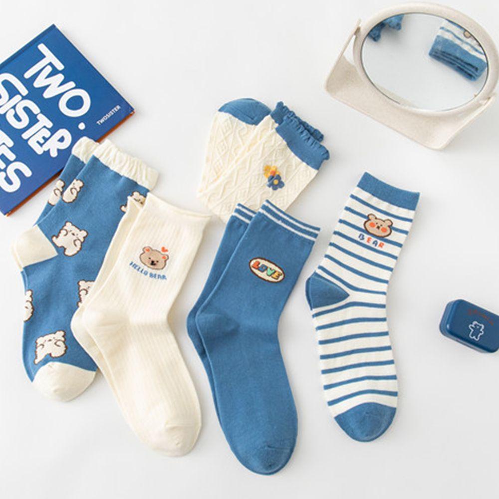 Vớ Nữ VANES1 Thoáng Khí In Họa Tiết Gấu Hoạt Hình Màu Xanh Dương Ấm Áp