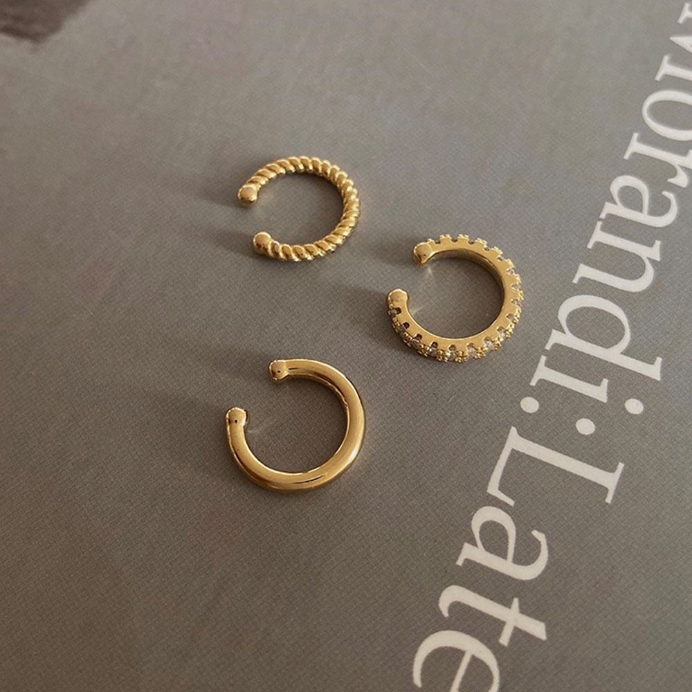 Bộ 3 khuyên kẹp vành tai đính đá zirconia nhiều màu sắc phong cách đường phố cá tính