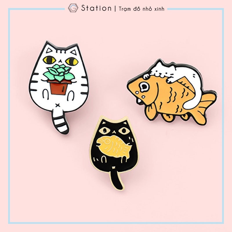 Pin cài áo mèo và cá cute ver2 - GC323