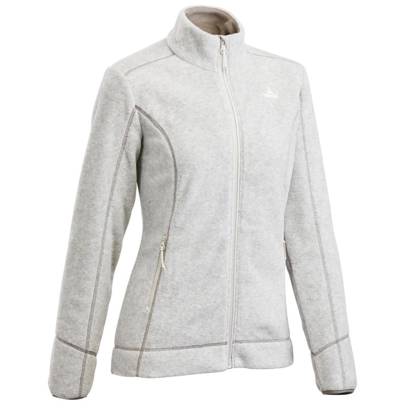 Áo khoác nỉ leo núi Decathlon Quechua mh120 cho nữ - xám nhạt