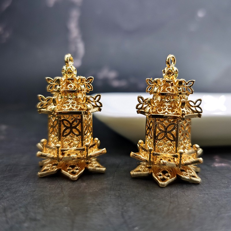 1 phiến đúc họa tiết tháp lục giác 20*38mm nguyên liệu làm trâm làm trang sức cổ trang cosplay cổ phục có màu KC