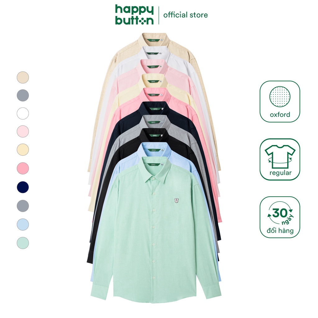 Áo Sơ Mi Nam Thêu Chữ Tay Dài - vải oxford, form regular fit - Happy Button