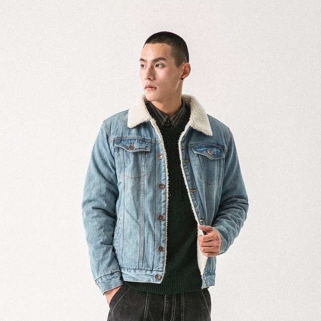 Áo Khoác denim phối lông cừu dày dặn phong cách thời trang cho nam