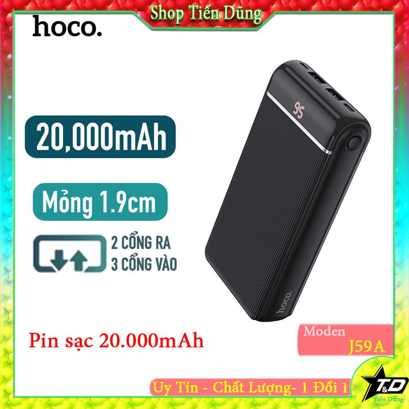 Pin sạc dự phòng Hoco J59A 20000mAh Famous 3 cổng input, 2 cổng output max 2A