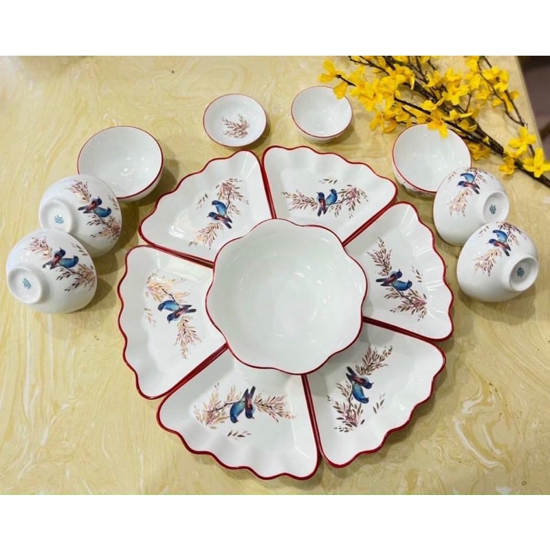Bộ bát đĩa hoa mặt trời bát tràng giá rẻ  Bộ bát đĩa, men gốm vẽ tay cao cấp giảm 50%