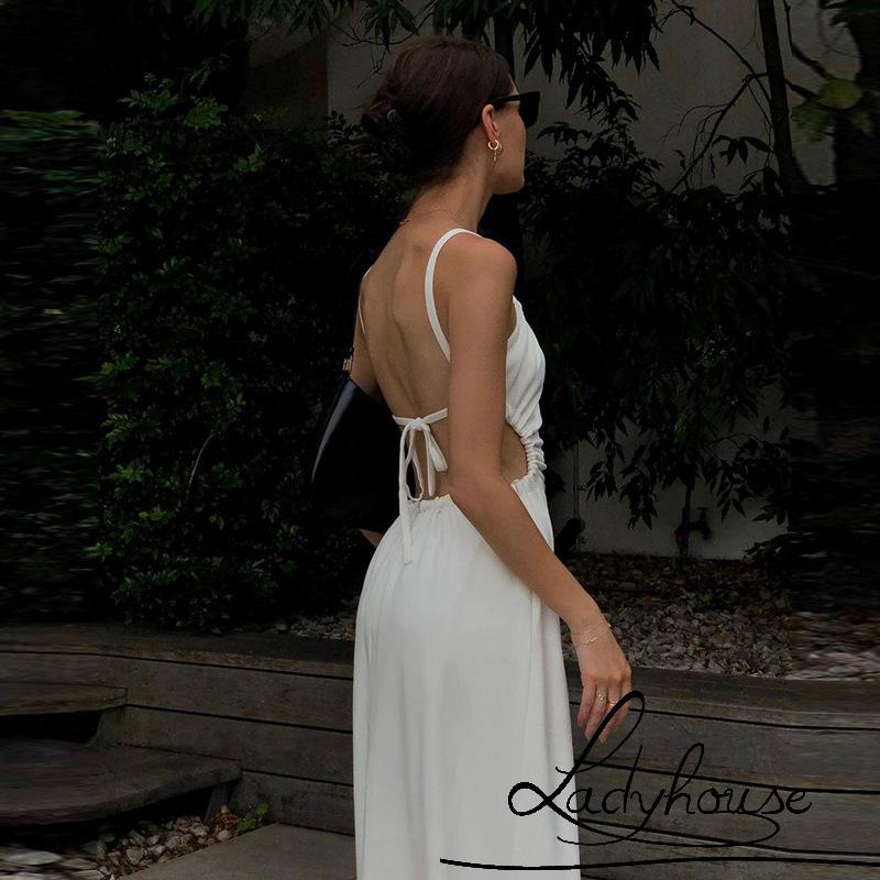 Đầm Dài Cổ Chữ U Không Tay Hở Lưng Màu Trơn Thời Trang Mùa Hè Dành Cho Nữ