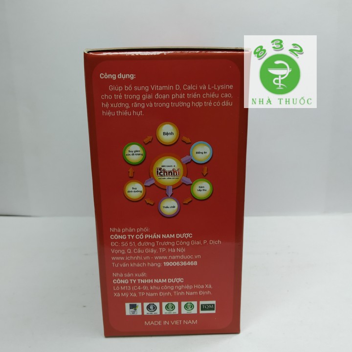 Siro Canxi–D Ích Nhi cho trẻ dưới 6 tuổi cao hơn cứng cáp hơn hộp 4 vỉ x 5 ống