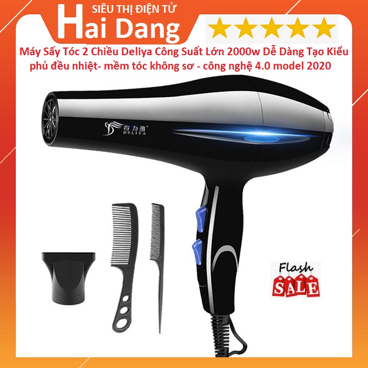 Máy Sấy Tóc, Máy Sấy Tóc Deliya Công Suất Lớn 2000w Tỏa Nhiệt Đều - 2 Công Tắc Chỉnh Gió Nhiệt Riêng Biệt