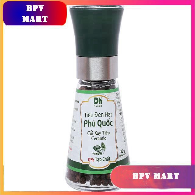 Tiêu đen hạt Phú Quốc có nắp xay DH Foods hũ 45g| TẶNG MÃ GIẢM GIÁ| GIA VỊ NẤU ĂN| GIA VỊ NÊM - BPMart - BPV Mart