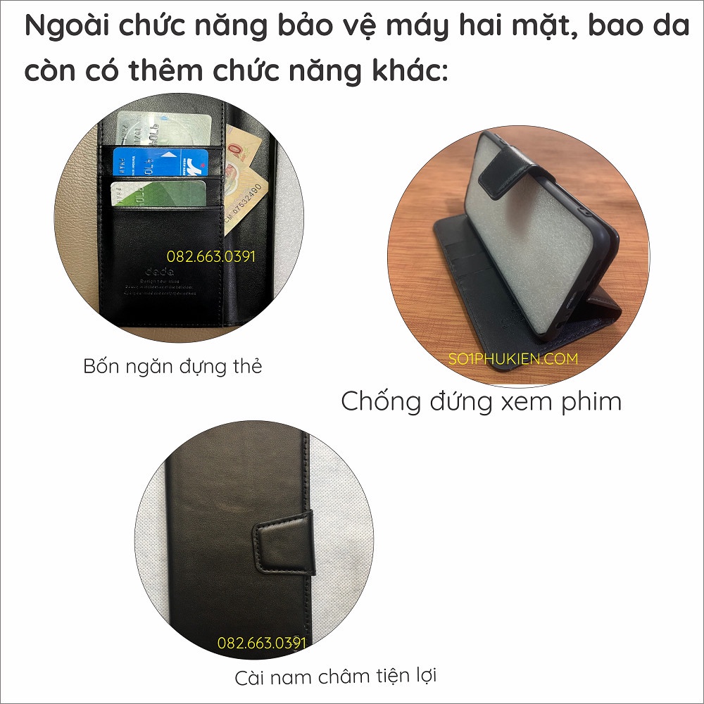Bao da iphone 6 6s plus  7 8 plus  x xr xs max 11 pro cao cấp, có ngăn đựng thẻ, gập chống xem phim