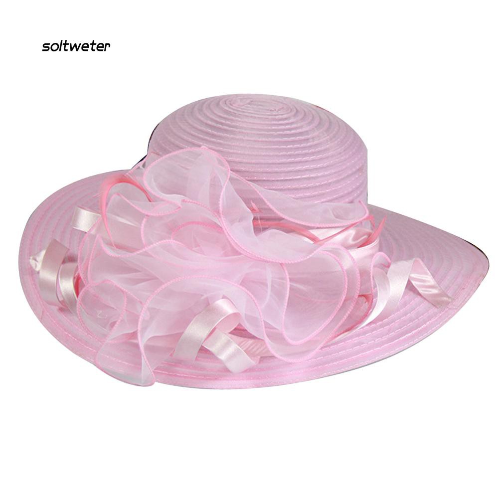 Nón rộng vành phối hoa vải ren lưới thời trang thanh lịch dành cho nữ