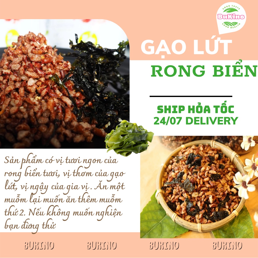Gạo lứt sấy rong biển BUKINO, gạo lức giòn ngon hộp 350gr, đồ ăn kiêng giảm cân tốt cho sức khỏe, ship hỏa tốc Hà Nội