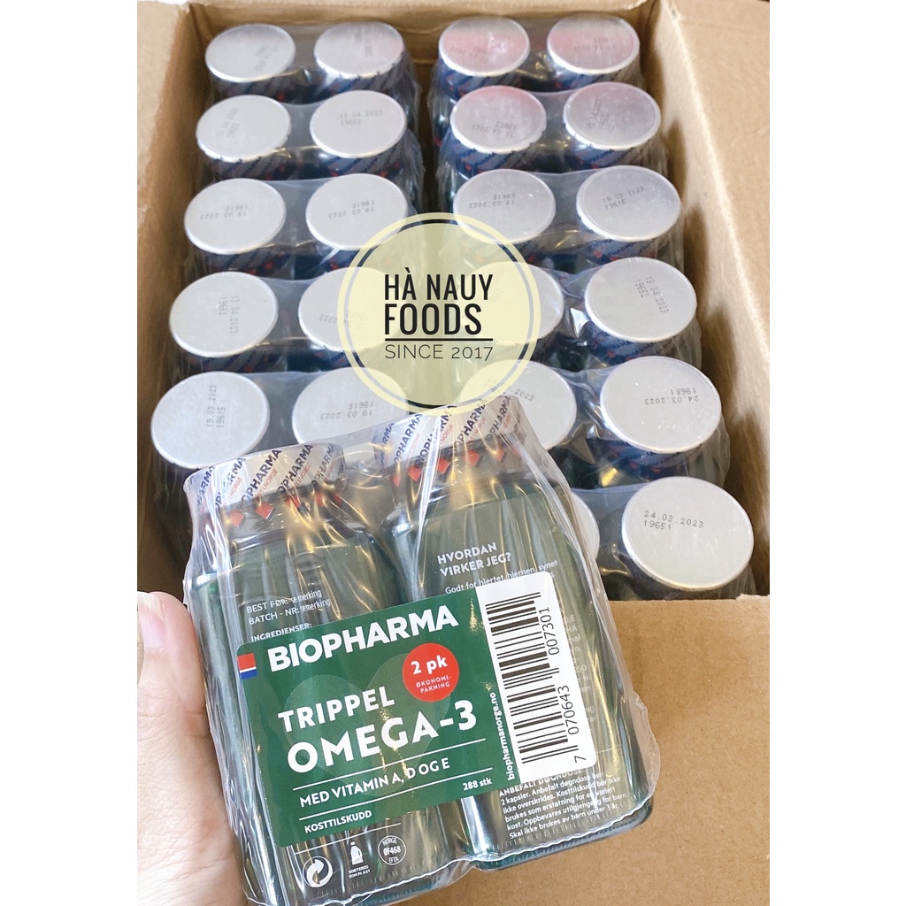 COMBO 2 hộp Dầu cá Omega 3 và Vitamin A,D,E BIOPHARMA Trippel nội địa Na Uy - hộp 144 viên