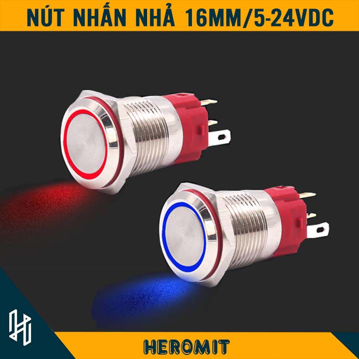 Nút nguồn không giữ trạng thái 16mm chống nước có đèn LED