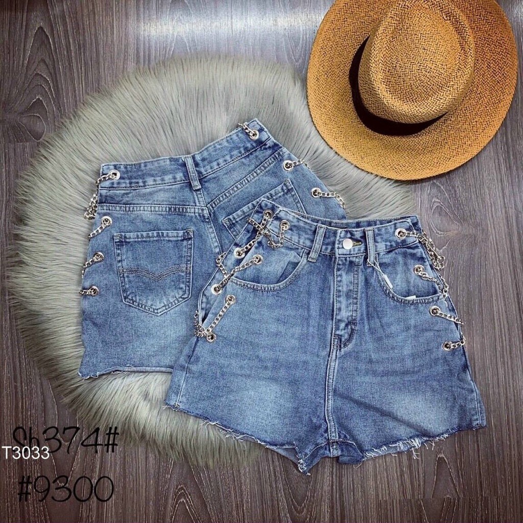 Quần Short Jean💥𝑭𝑹𝑬𝑬𝑺𝑯𝑰𝑷💥Quần Short Jean Phối Xích Ngọc Trinh,LY STORE