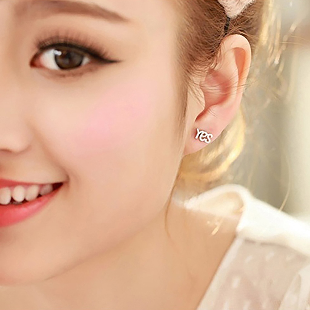 Cặp khuyên tai mạ bạc thời trang hình chữ Yes và No độc đáo