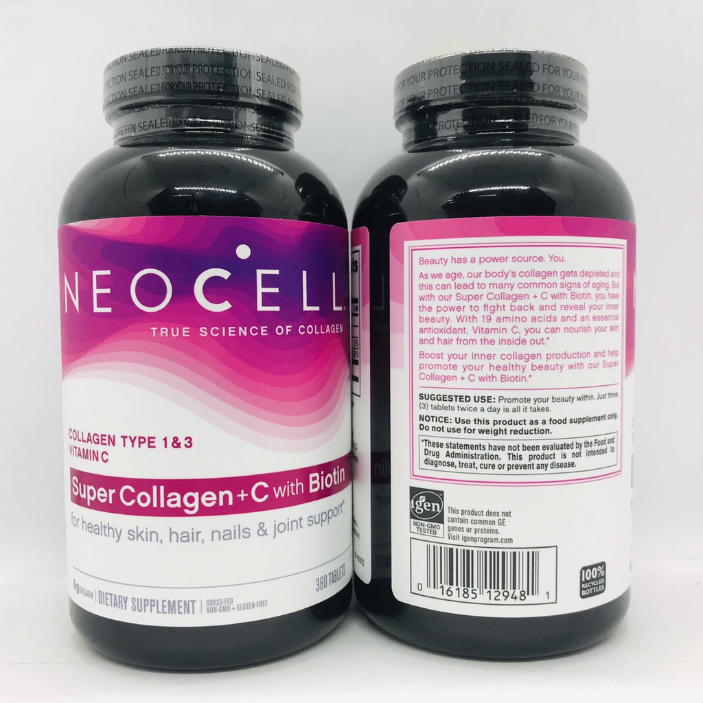 [Mẫu Mới Nhất] Viên Uống Super Collagen Neocell +C 6000 Mg type 1 - 3 Neocell 360