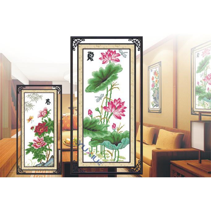 Tranh Thêu Chữ Thập Hoa Sen Thanh Khiết H367 , F324 (KHÁCH TỰ THÊU) 20X49CM