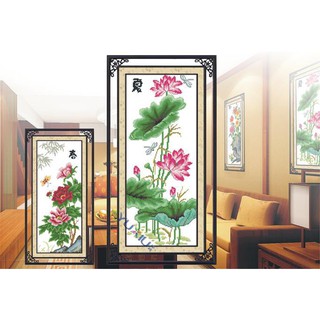 Tranh Thêu Chữ Thập Hoa Sen Thanh Khiết H367 , F324 (KHÁCH TỰ THÊU) 20X49CM