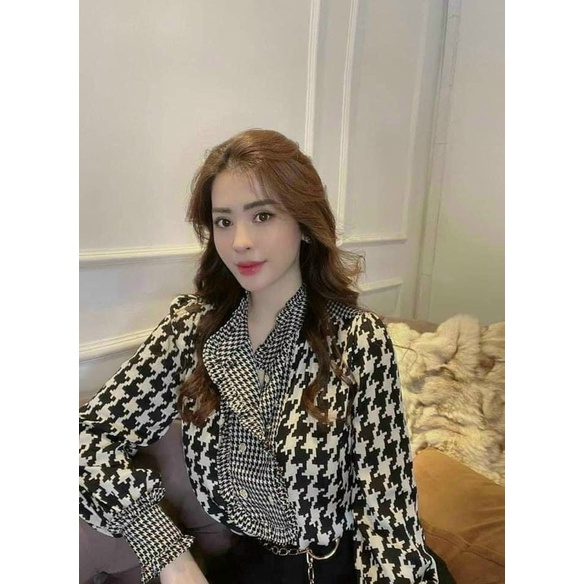 Áo sơ mi kẻ zaza phối cúc