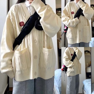 SẴN Áo len cardigan len lông siêu dày siêu ấm form rộng Oversize unisex nam nữ có túi huy hiệu thu đông