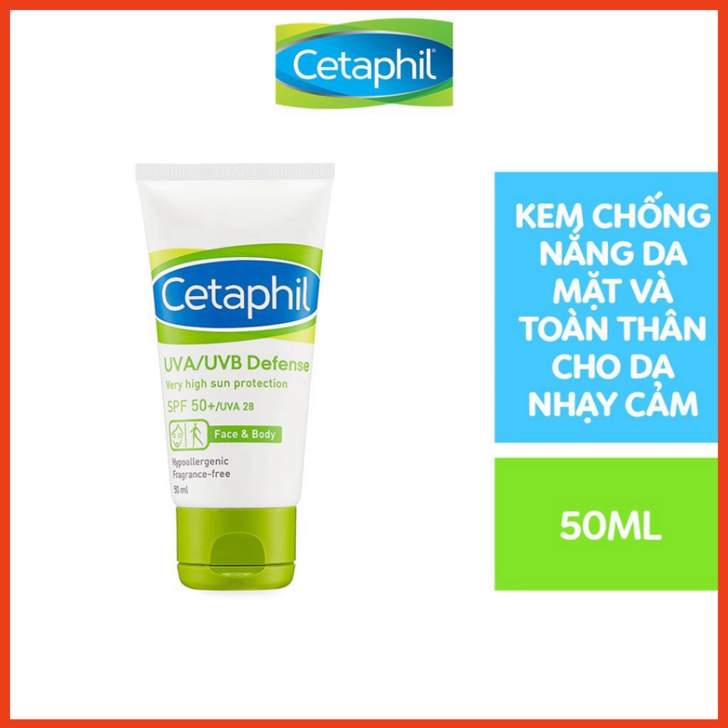 [CHÍNH HÃNG] Kem chống nắng cung cấp màng bảo vệ cao Cetaphil UVA/UVB Defense Very HIgh Sun Protection SPF50+/UVA28 50ml