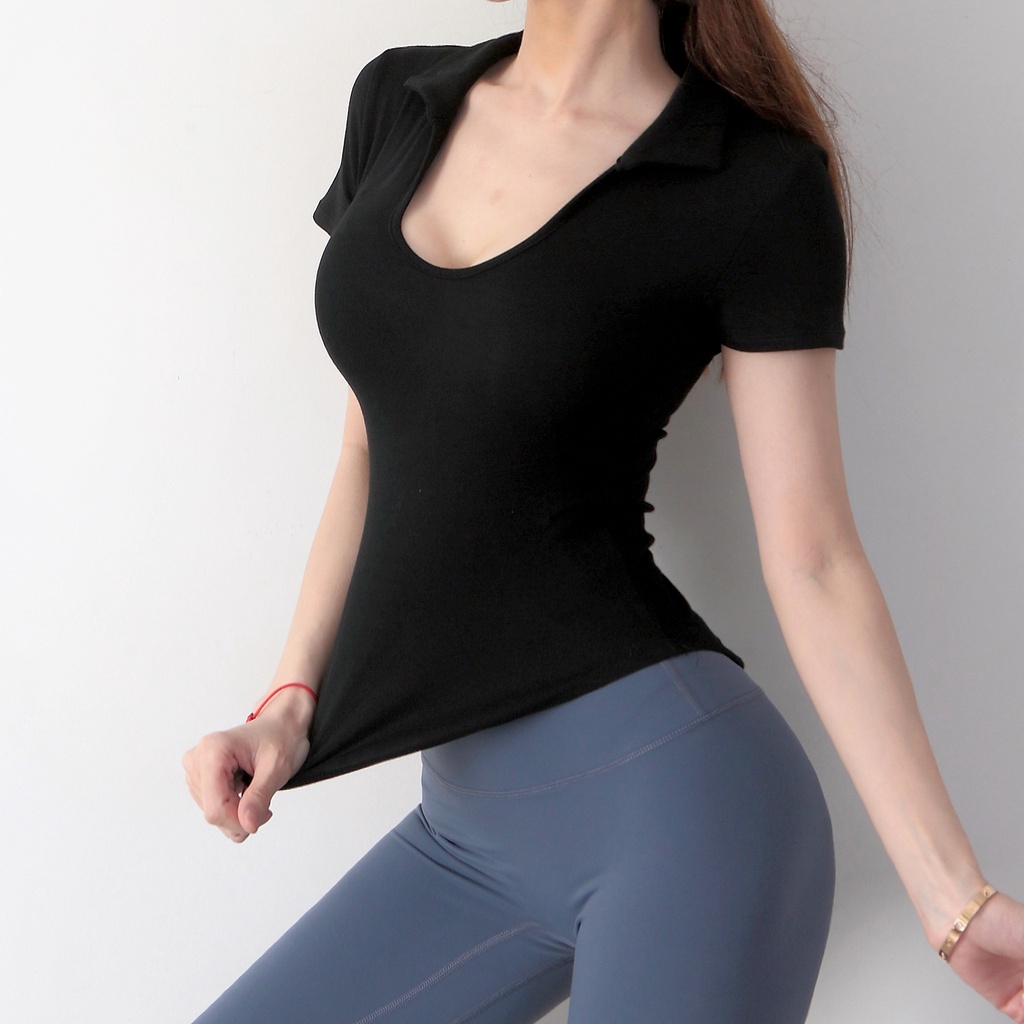 Áo thun thể thao ANRAN ngắn tay cổ chữ V thời trang cho nữ