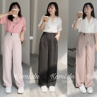 (XẢ KHO NGHỈ BÁN)Quần ống rộng, 2 cúc cạp cao, chất lụa Hàn dày dặn lên dáng đẹp
